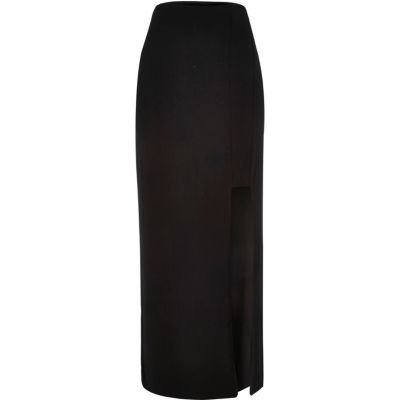 Black split jersey maxi skirt